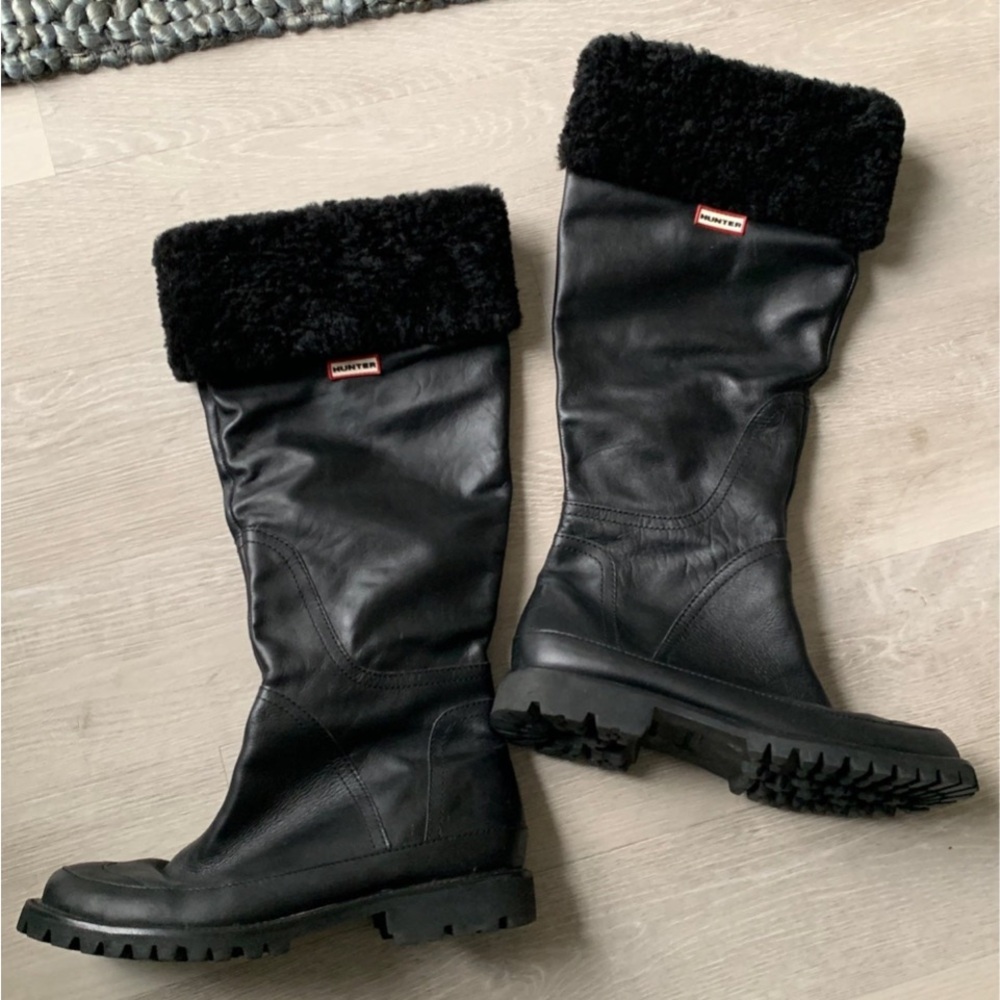 Hunter Women's Black Leather Boots 10